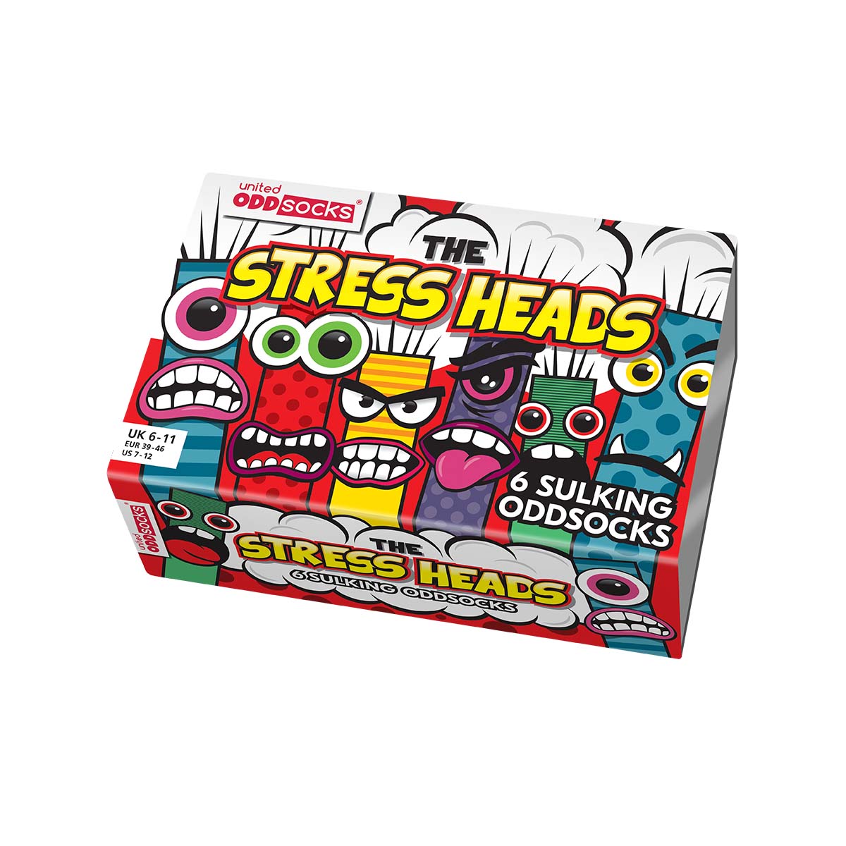 United Oddsocks The Stress Heads 39-46, Sechs hungrige Stressmonster-Socken, produktansicht 1