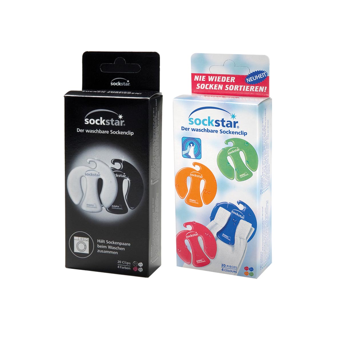 Sockstar Sockenclips Family-Pack, Nie wieder Socken sortieren - 20 Clips in 4 Farben