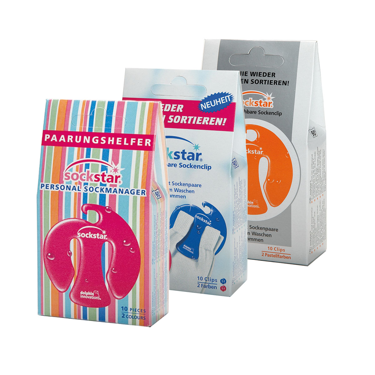 Sockstar Sockenclips Basic-Pack, Nie wieder Socken sortieren - 10 Clips in 2 Farben
