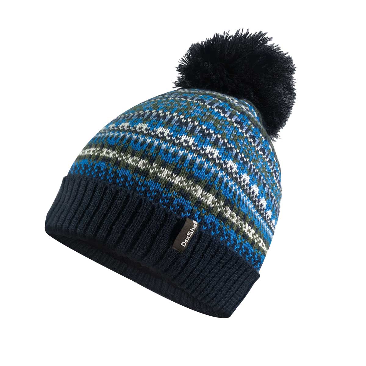 Dexshell Mütze Beanie Fair Isle blau schwarz, Stylisch und warme, wasserdichte und winddichte Allzweckmütze