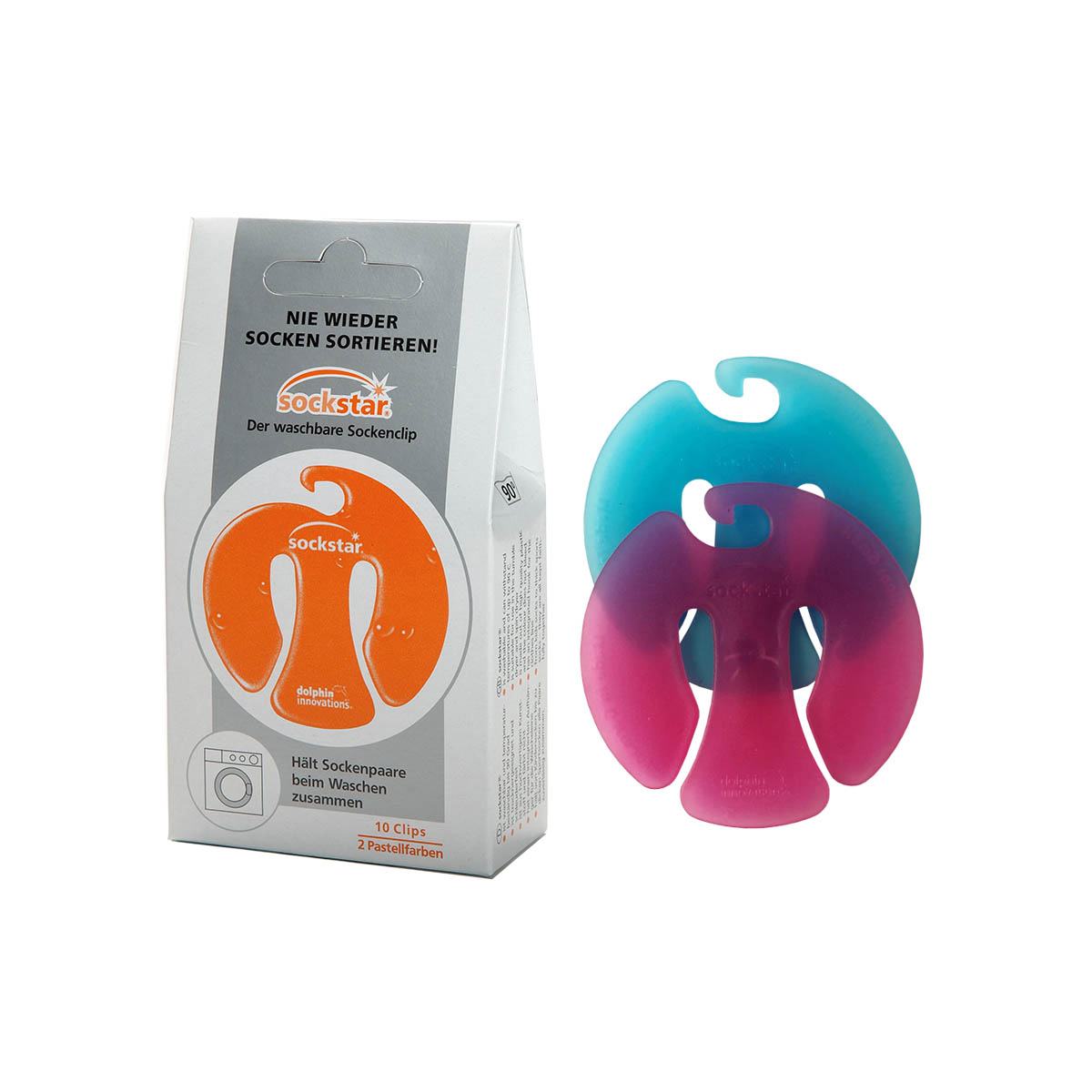 Sockstar Sockenclips Basic-Pack frosted colours, rot blau, Nie wieder Socken sortieren - 10 Clips in 2 Farben