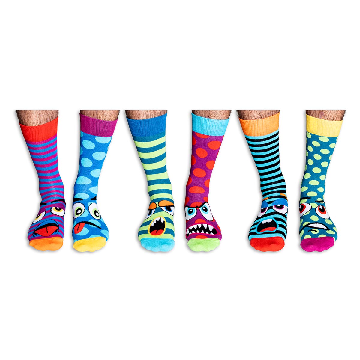 United Oddsocks The Grump Heads 39-46, Sockenbox mit mürrischen Gesichtern und schrägen Charakteren