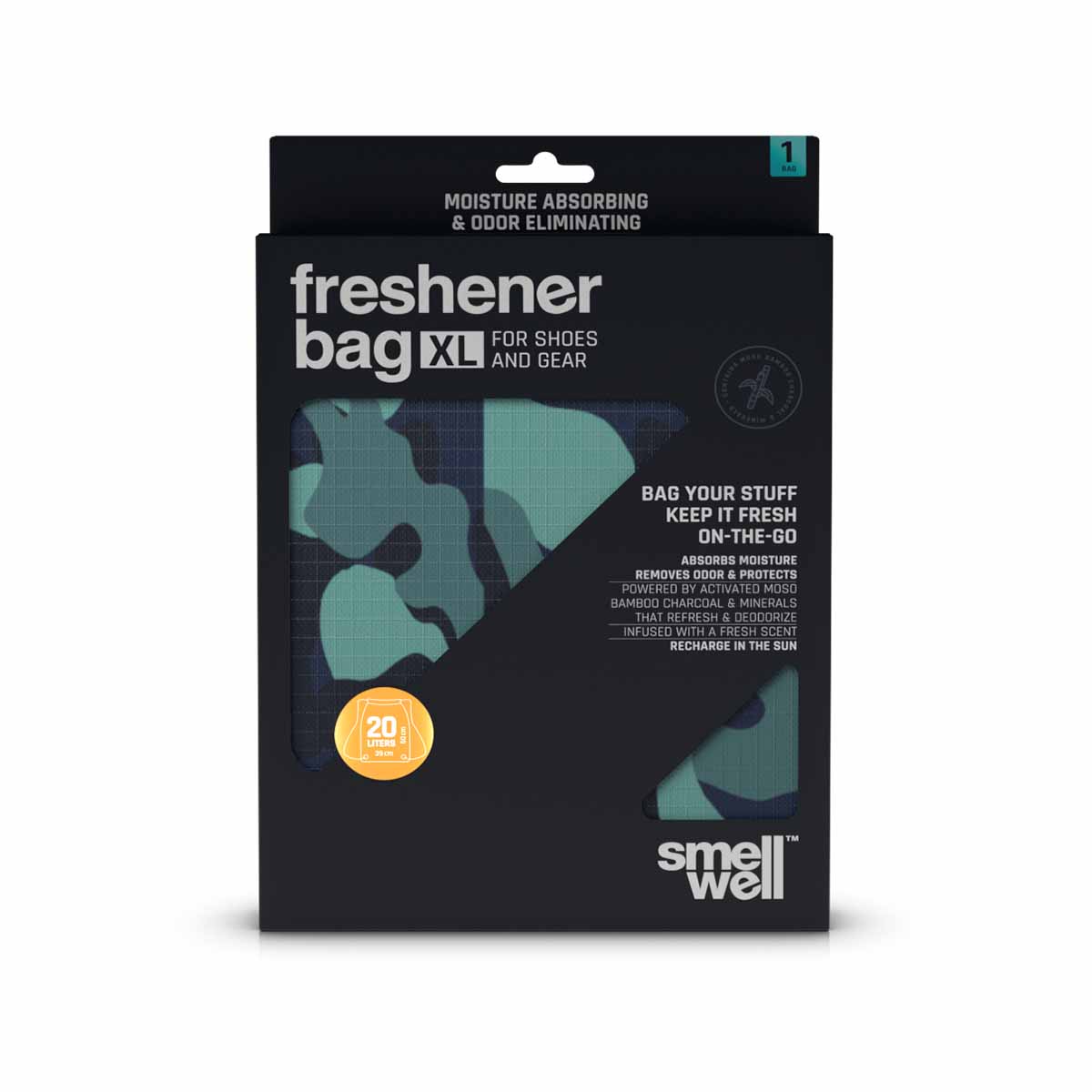SmellWell Sportbeutel Freshener Bag XL, como green, Erfrischender Turnbeutel 20 Liter für Schuhe und Ausrüstung, produktansicht 1
