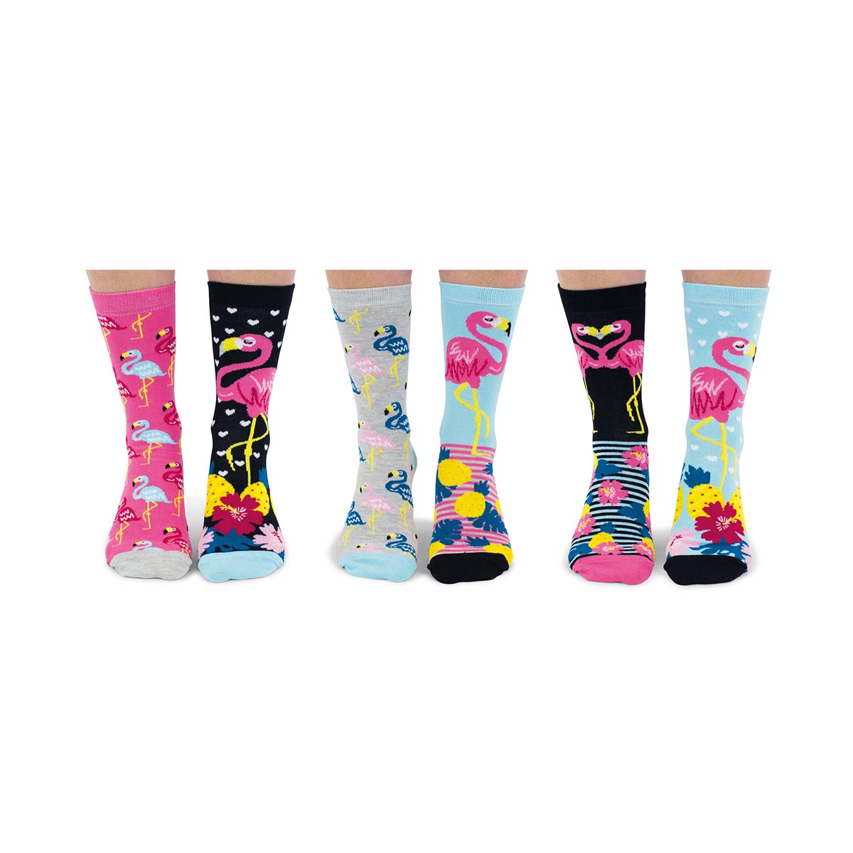 United Oddsocks Go Flamingo 37-42, Sockenbox mit farbenprächtigen Flamingos