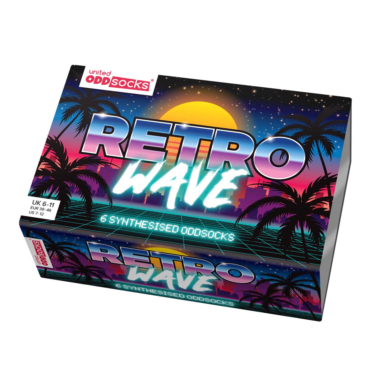United Oddsocks Retro Wave 39-46, 6 Socken im Synthwave Look der 80er Jahre, produktansicht 1