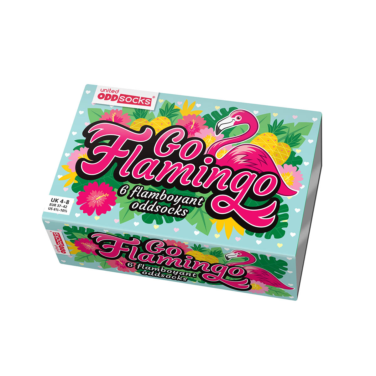 United Oddsocks Go Flamingo 37-42, Sockenbox mit farbenprächtigen Flamingos, produktansicht 1