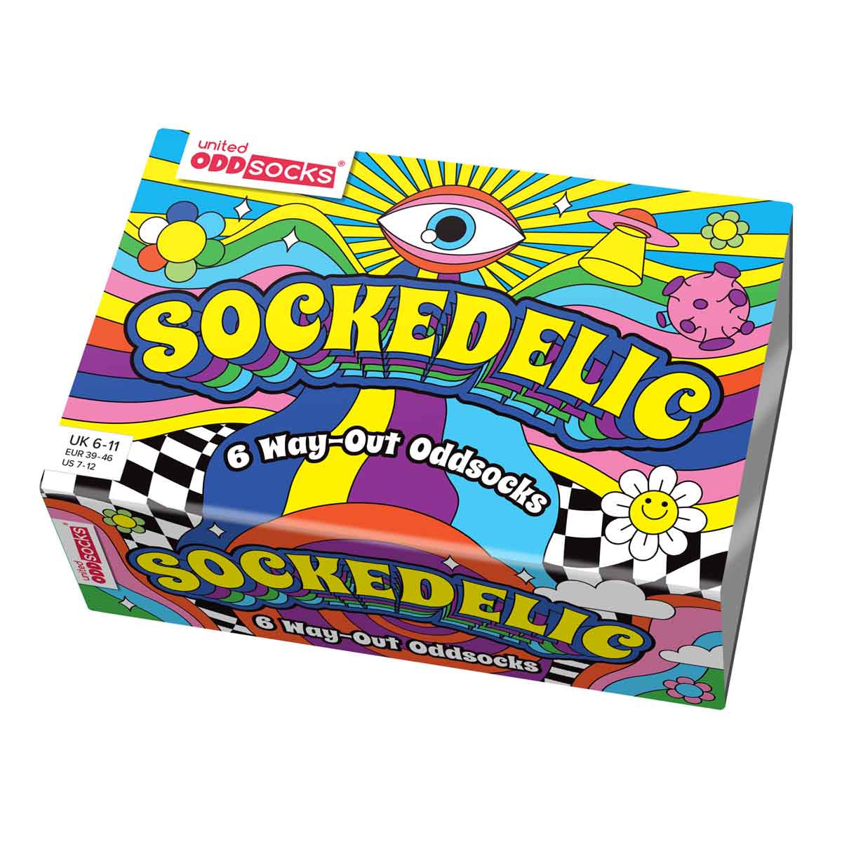 United Oddsocks Sockedelic 39-46, Socken mit Regenbogen, Sonnenstrahlen, Blumen und kaleidoskopartige Muster, produktansicht 1