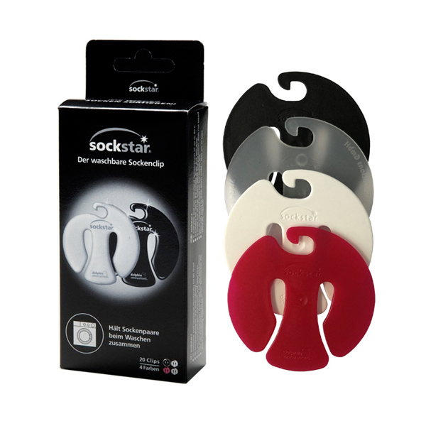 Sockstar Sockenclips Family-Pack Black & White, Nie wieder Socken sortieren - 20 Clips in 4 Farben