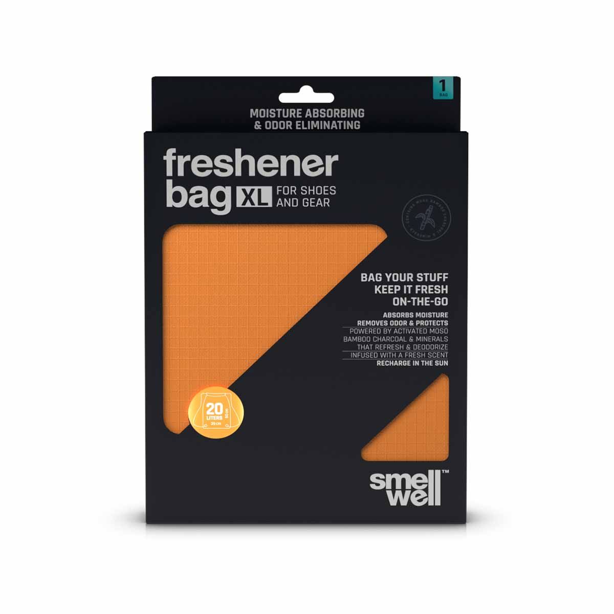 SmellWell Sportbeutel Freshener Bag XL, orange, Erfrischender Turnbeutel 20 Liter für Schuhe und Ausrüstung, produktansicht 1