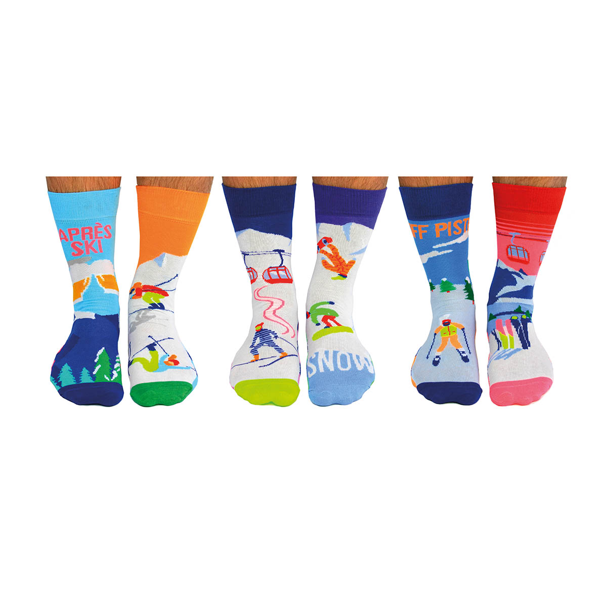 United Oddsocks On The Piste 39-46, Socken-Geschenkbox für alle Skifahrer & Wintersportfans