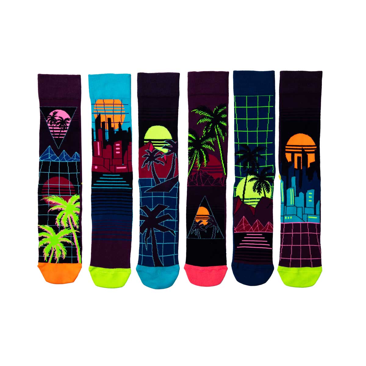 United Oddsocks Retro Wave 39-46, 6 Socken im Synthwave Look der 80er Jahre