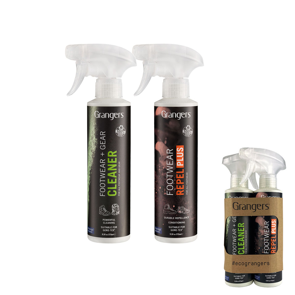 Grangers Schuhpflege Footwear + Gear Cleaner & Repel Plus, Schuh- + Ausrüstungsreiniger & Imprägnierer Sprays als Twin Pack