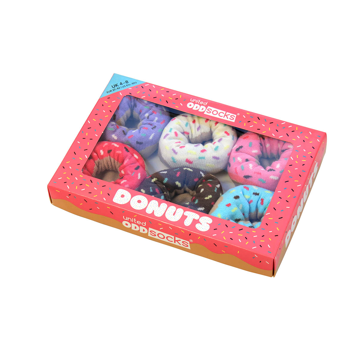 United Oddsocks Donuts 37-42, Zuckersüsse Donuts-Geschenkbox mit 6 Einzelsocken, produktansicht 1